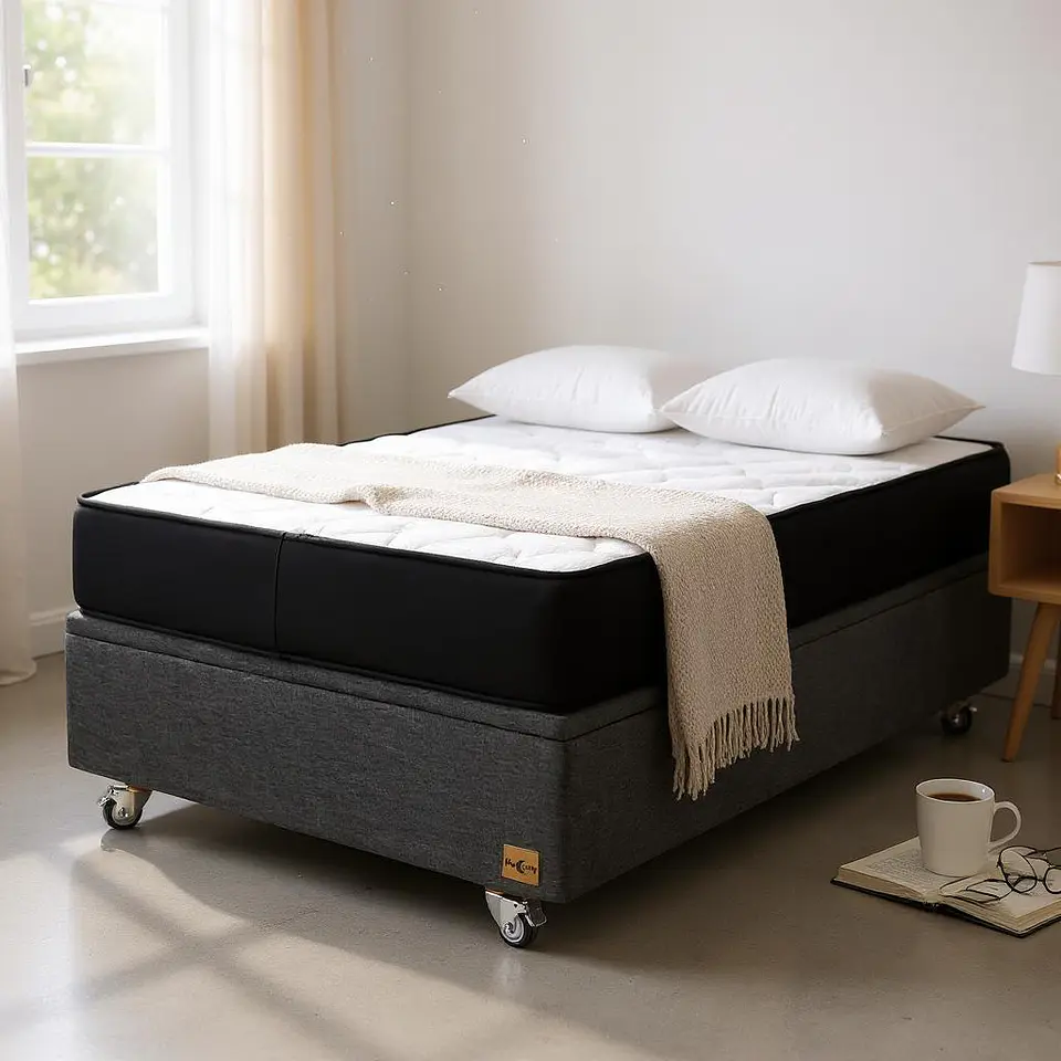 Cama Baul 1.5 Plaza + Colchon Black / Con Ruedas (Gris) 8