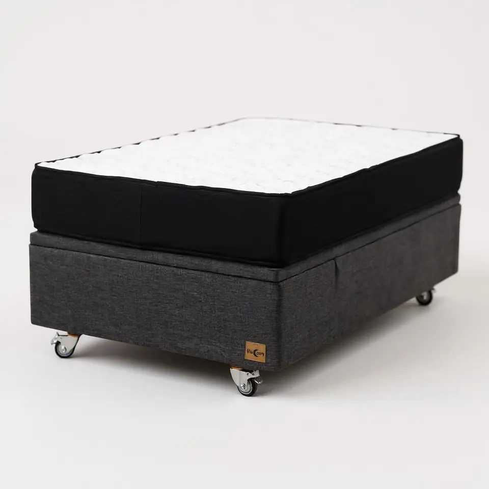 Cama Baul 1.5 Plaza + Colchon Black / Con Ruedas (Gris) 10