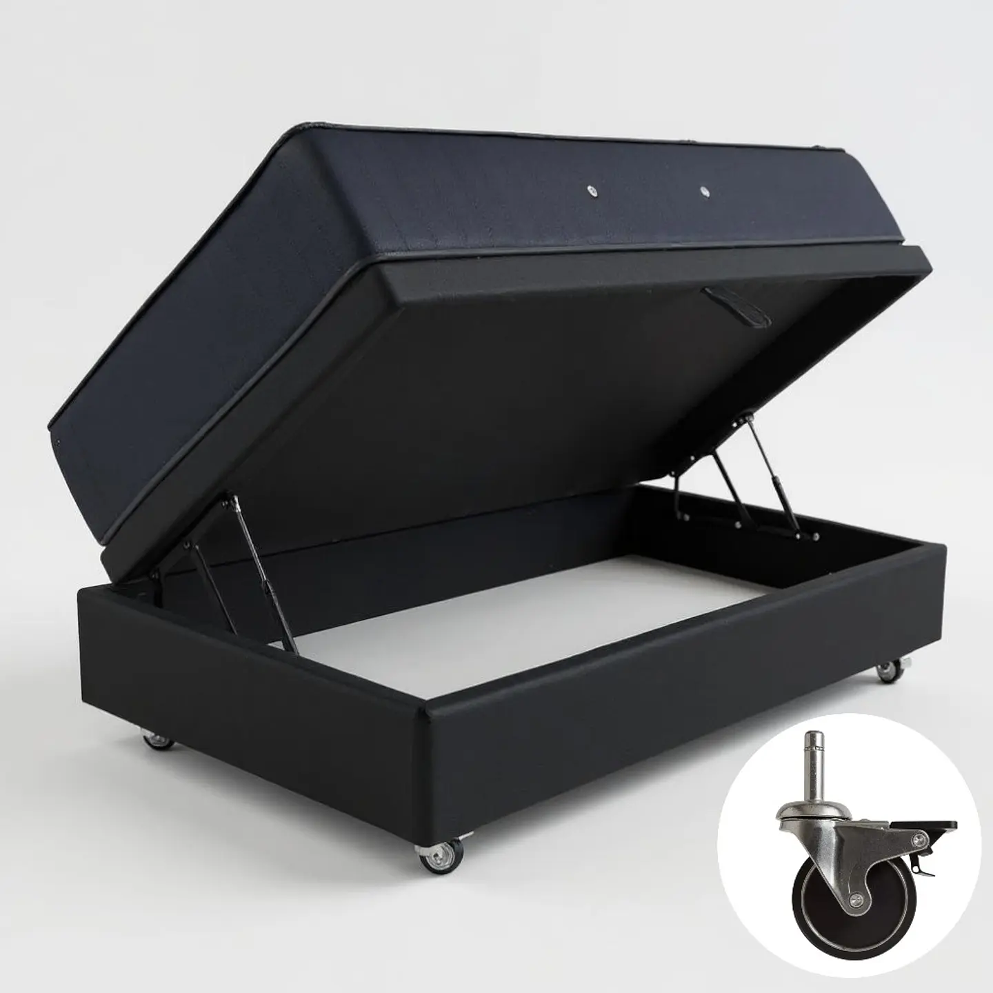Cama Baul 1.5 Plaza + Colchon CIC / Con Ruedas (Negro) 5