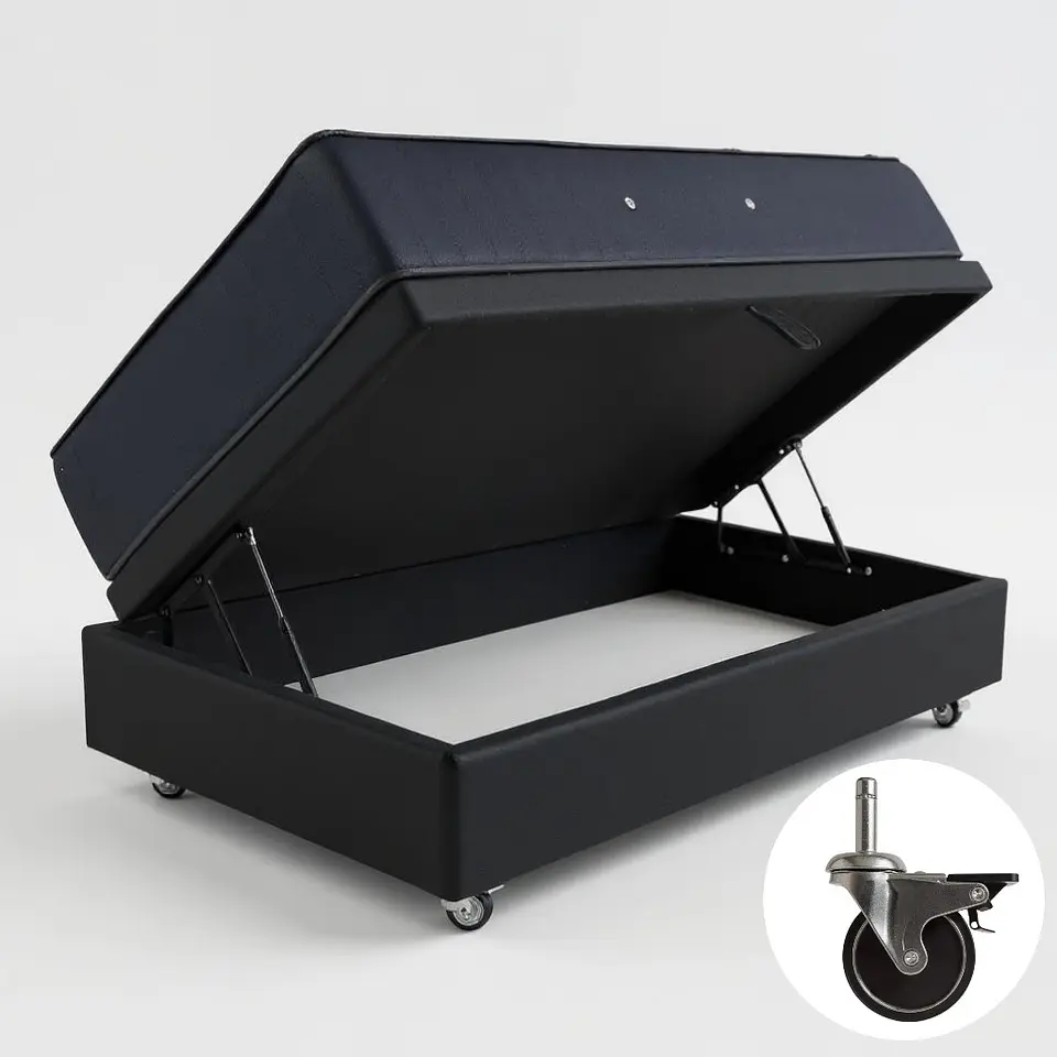 Cama Baul 1.5 Plaza + Colchon CIC / Con Ruedas (Negro) 5