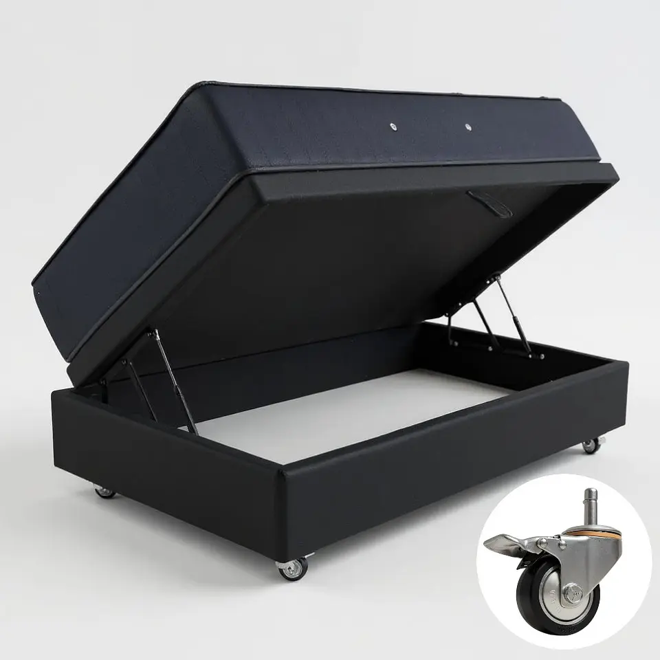 Cama Baul 1.5 Plaza + Colchon CIC / Con Ruedas (Negro) 9