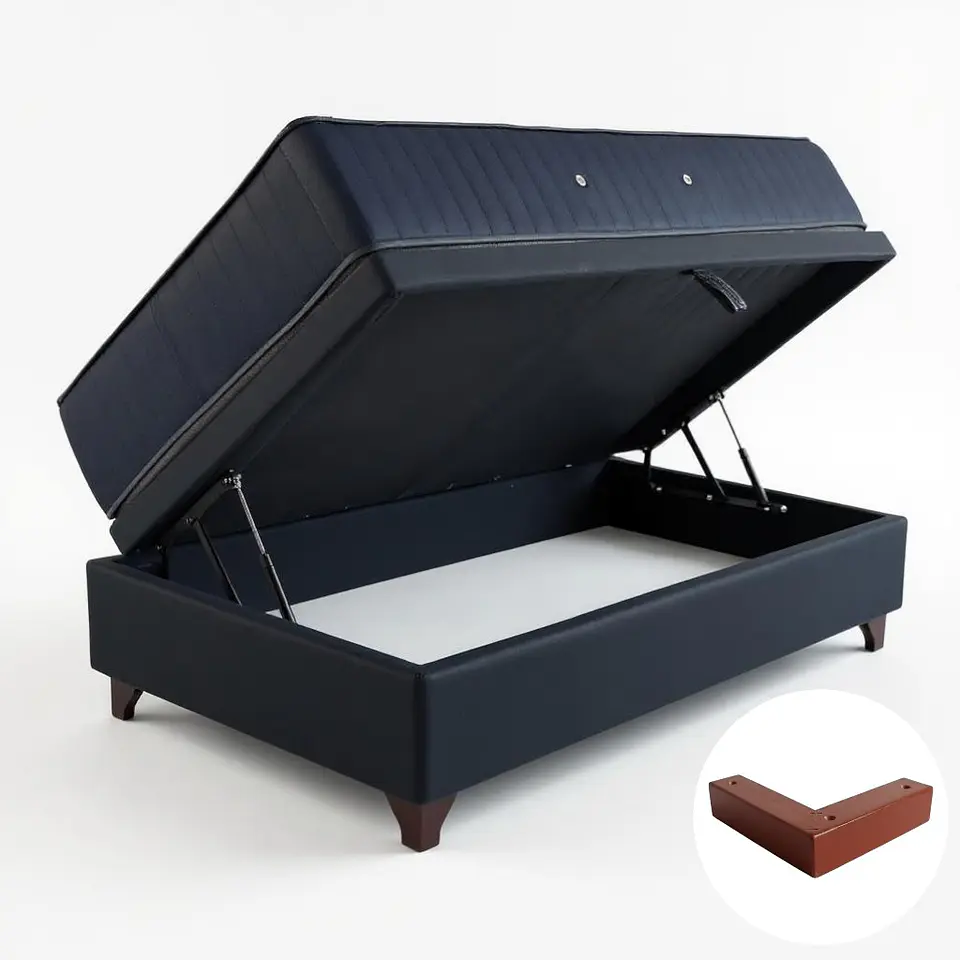 Cama Baul 1.5 Plaza + Colchon CIC / Con Patas De Madera (Negro) 2