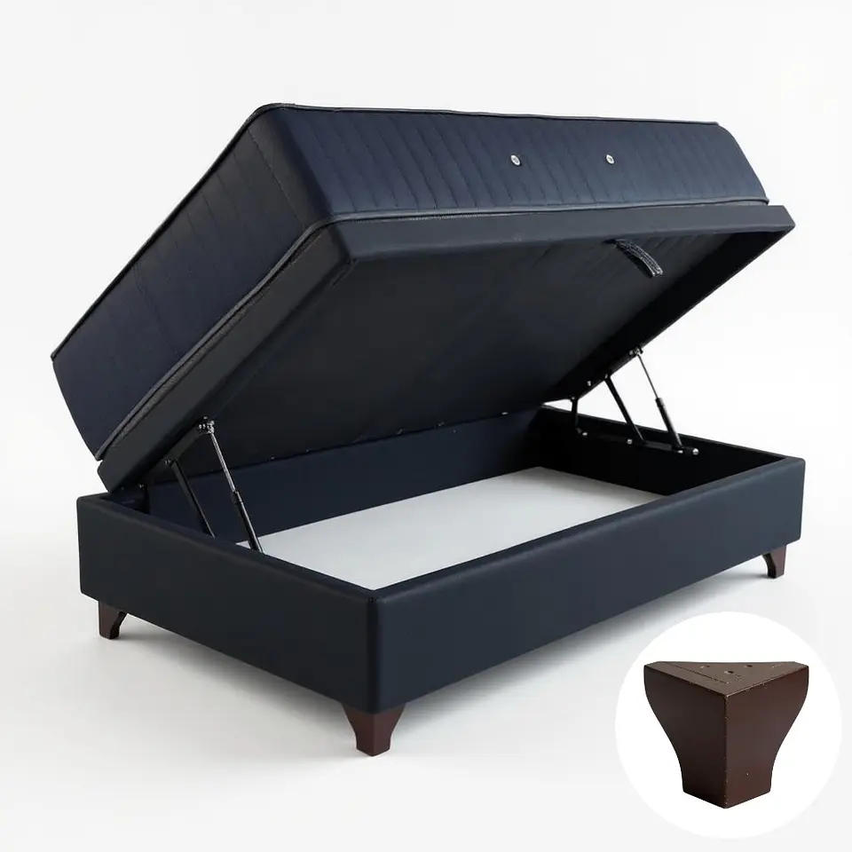 Cama Baul 1.5 Plaza + Colchon CIC / Con Patas De Madera (Negro) 5
