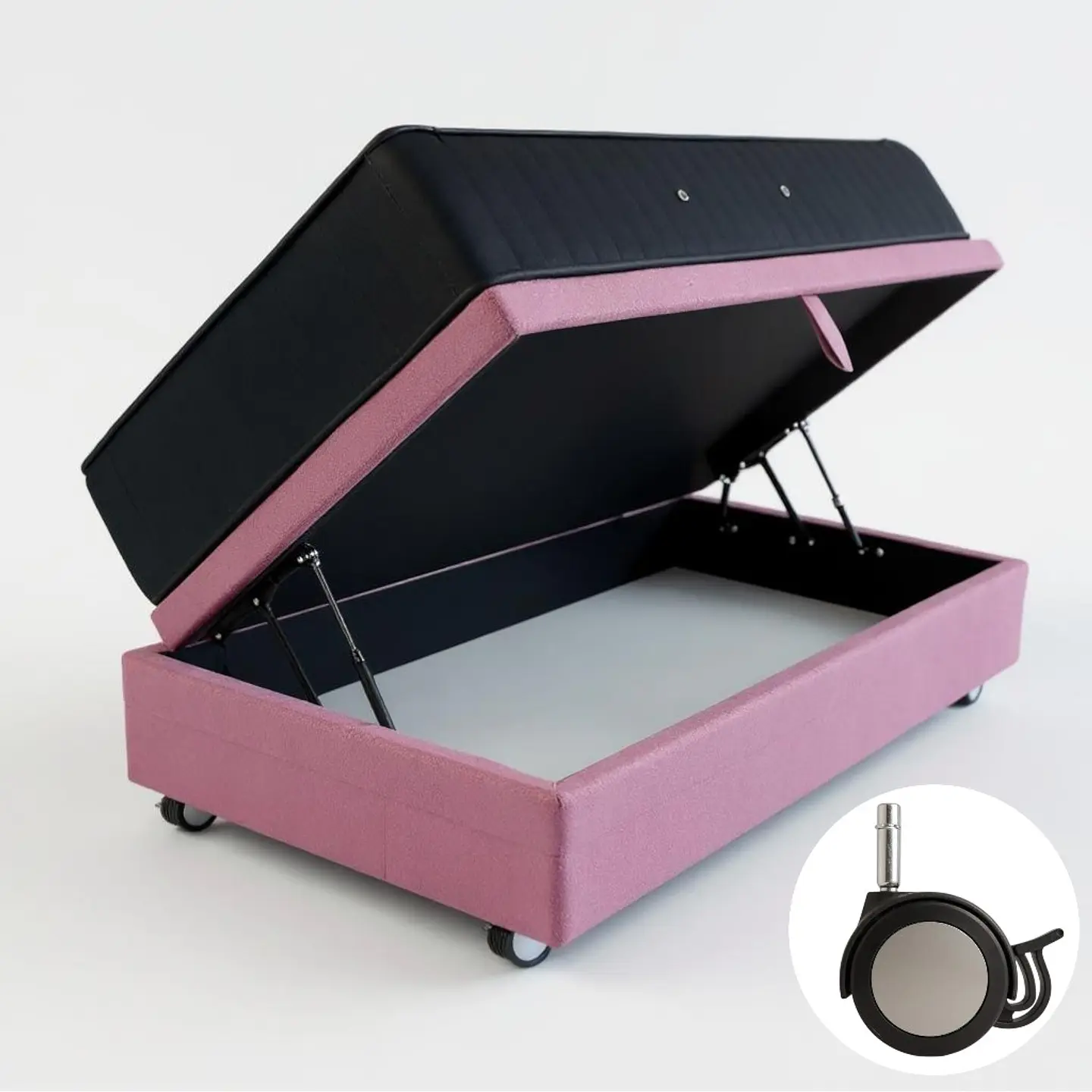 Cama Baul 1.5 Plaza + Colchon CIC / Con Ruedas (Rosa) 2