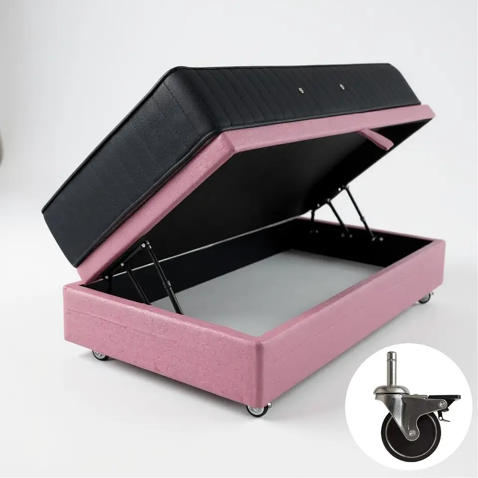 Cama Baul 1.5 Plaza + Colchon CIC / Con Ruedas (Rosa) 5