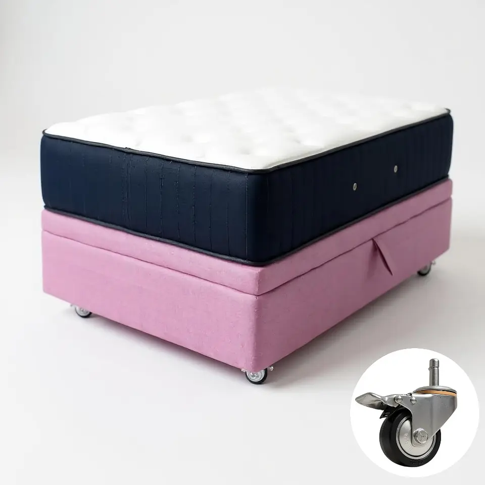 Cama Baul 1.5 Plaza + Colchon CIC / Con Ruedas (Rosa) 10