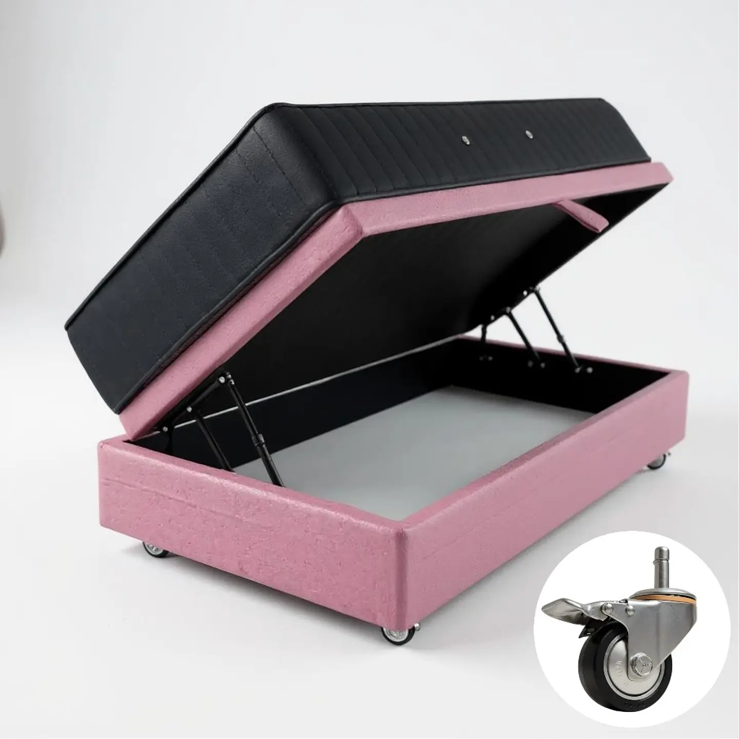 Cama Baul 1.5 Plaza + Colchon CIC / Con Ruedas (Rosa) 9
