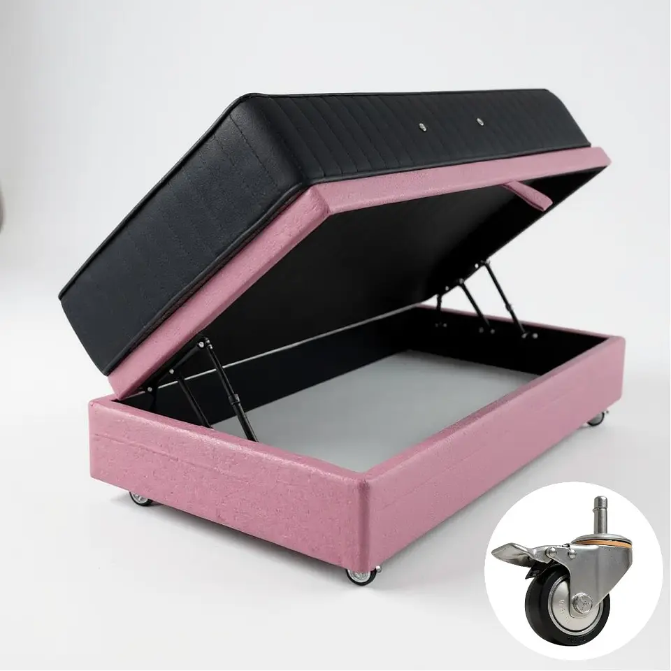 Cama Baul 1.5 Plaza + Colchon CIC / Con Ruedas (Rosa) 9
