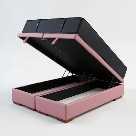 Cama Baul Full Dividida + Colchon CIC / Con Patas de Madera (Rosa)