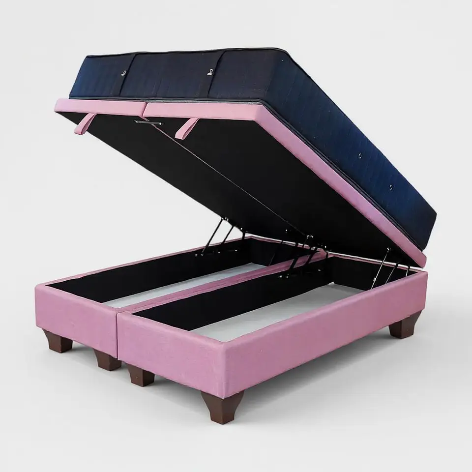 Cama Baul King + Colchon CIC / Con Patas de Madera (Rosa) 7