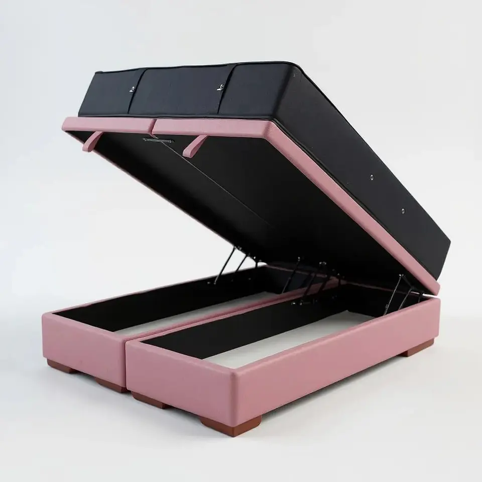 Cama Baul King + Colchon CIC / Con Patas de Madera (Rosa) 3
