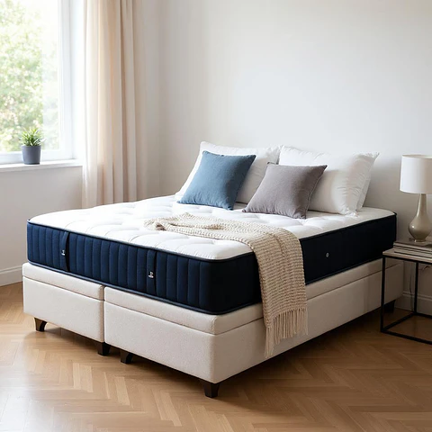 Cama Baul Full Dividida + Colchon CIC / Con Patas de Madera (Beige)