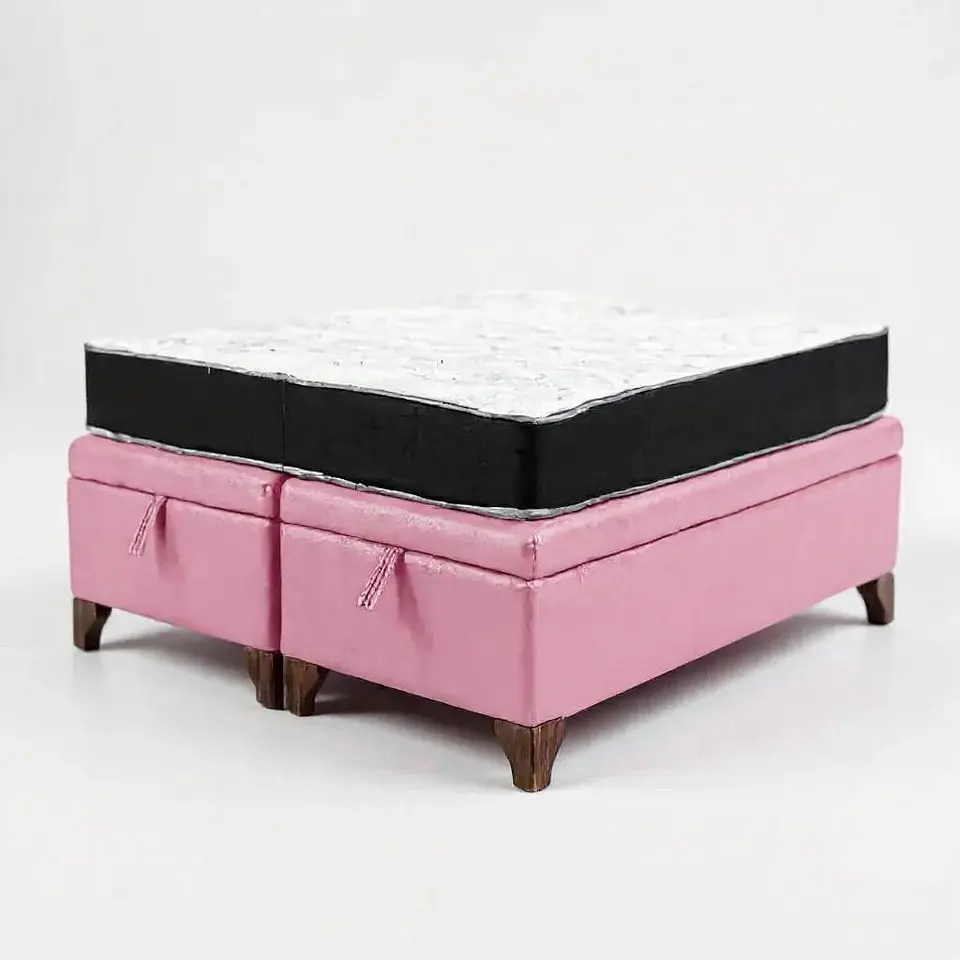Cama Baul 2 Plazas + Colchon Black / Patas de Madera (Rosa) 3