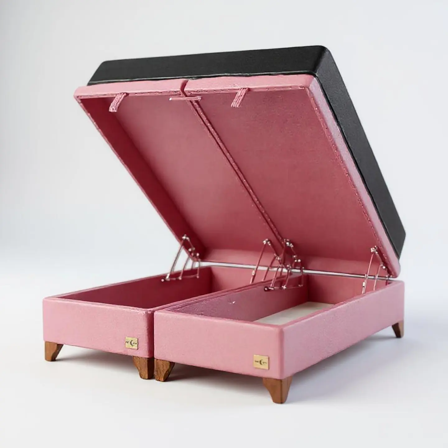 Cama Baul 2 Plazas + Colchon Black / Patas de Madera (Rosa) 2