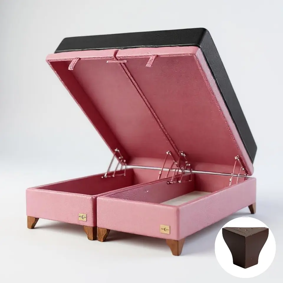 Cama Baul 2 Plazas + Colchon Black / Patas de Madera (Rosa) 4