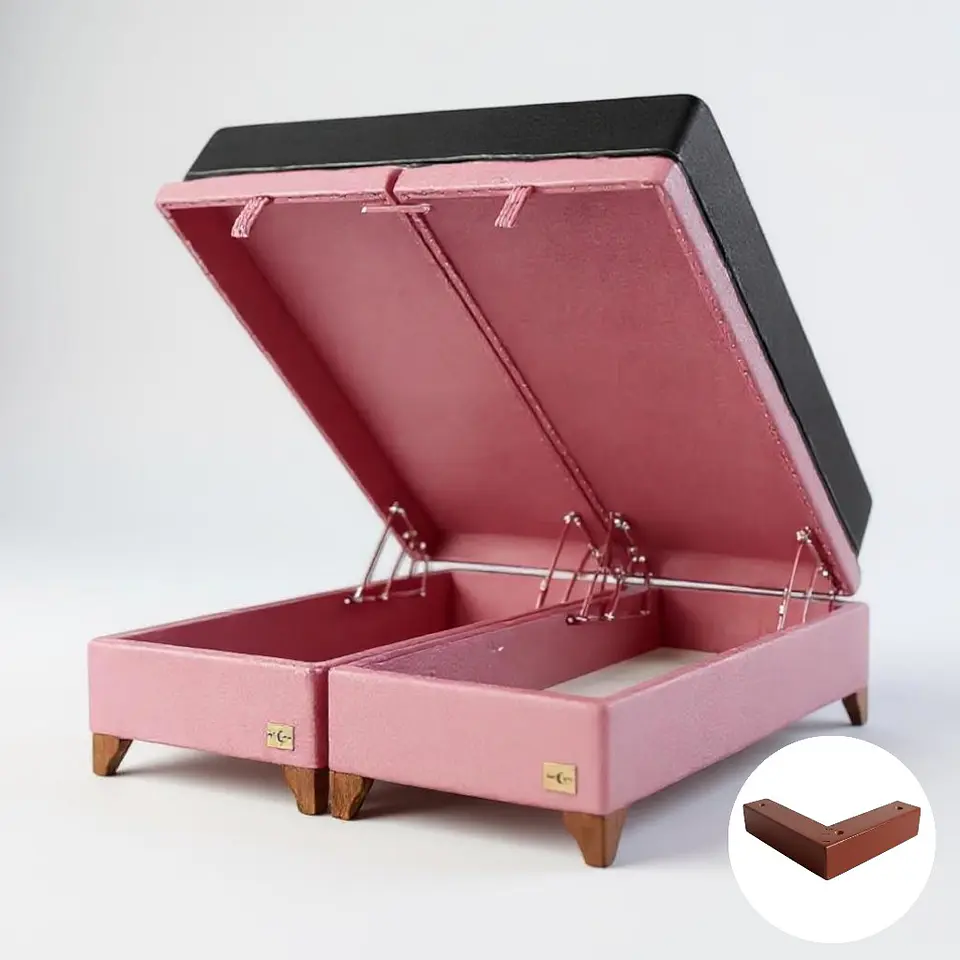 Cama Baul 2 Plazas + Colchon Black / Patas de Madera (Rosa) 6