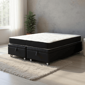 Cama Baul 2 Plazas + Colchon Black / Con Ruedas (Negro)