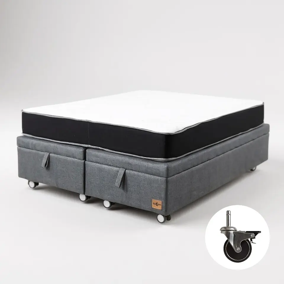 Cama Baul 2 Plazas + Colchon Black / Con Ruedas (Gris) 6