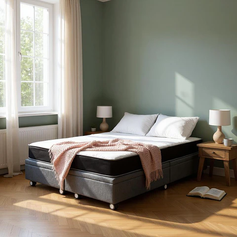 Cama Baul 2 Plazas + Colchon Black / Con Ruedas (Gris)