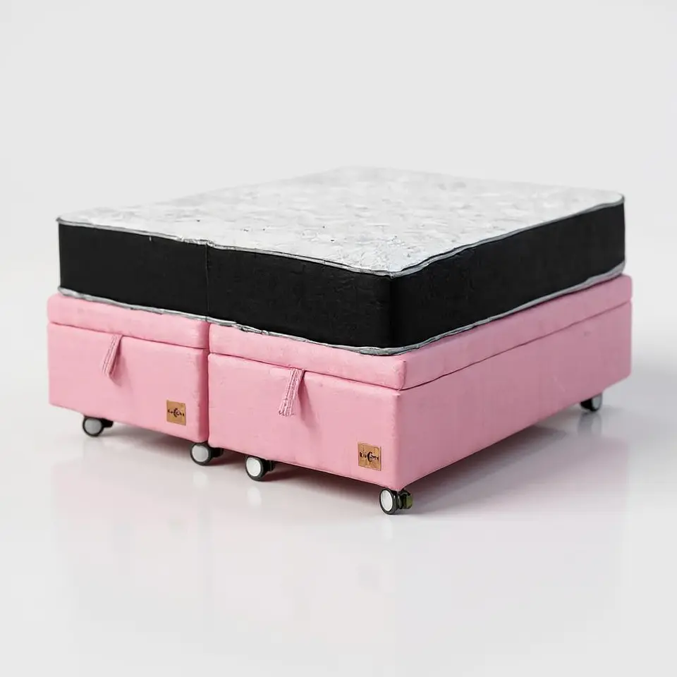 Cama Baul 2 Plazas + Colchon Black / Con Ruedas (Rosa) 2