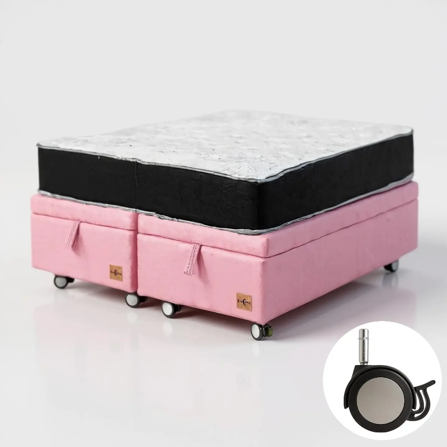 Cama Baul 2 Plazas + Colchon Black / Con Ruedas (Rosa) 4