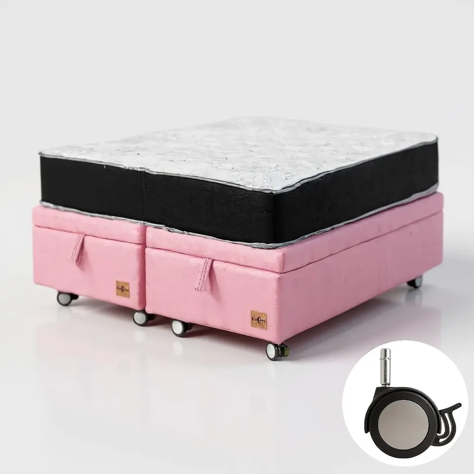 Cama Baul 2 Plazas + Colchon Black / Con Ruedas (Rosa) 4