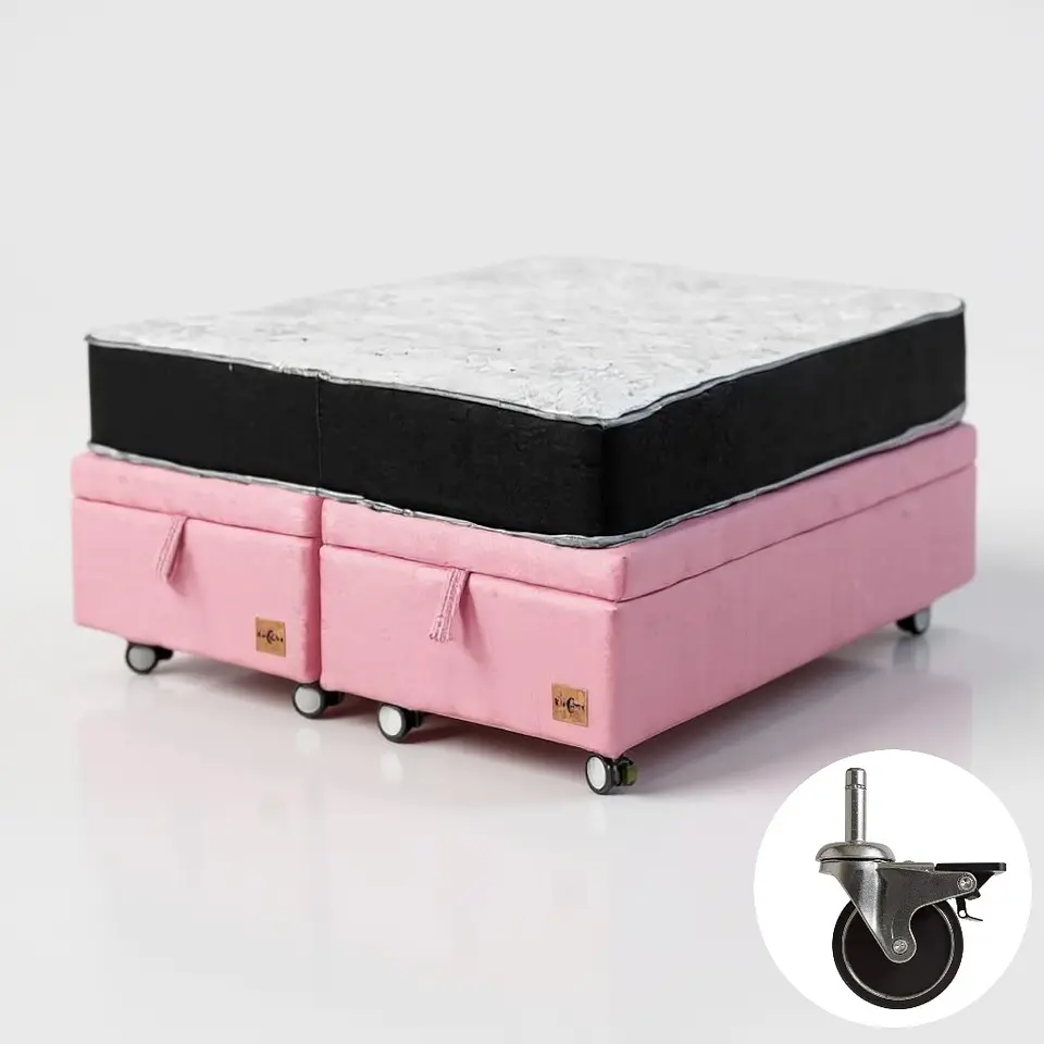 Cama Baul 2 Plazas + Colchon Black / Con Ruedas (Rosa) 6
