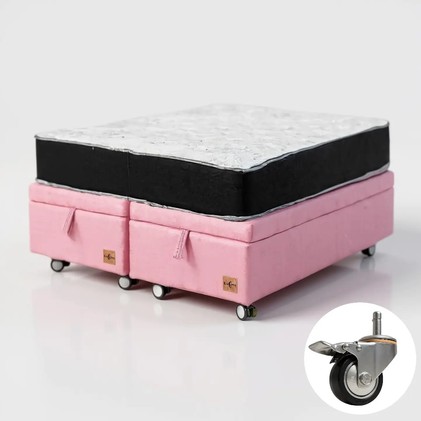 Cama Baul 2 Plazas + Colchon Black / Con Ruedas (Rosa) 8