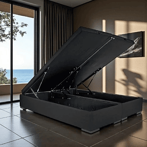 Base Dividida Baul 2 Plazas / Patas Maderas (Gris Oscuro)