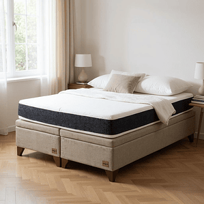 Cama Baul 2 Plazas + Colchon Ortopedic / Con Patas De Madera (Beige)