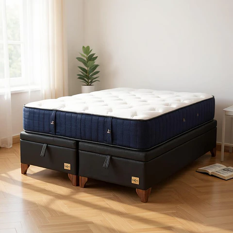 Cama Baul King + Colchon CIC / Con Patas de Madera (Negro)