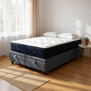 Cama Baul King + Colchon CIC / Patas de Madera (Gris)