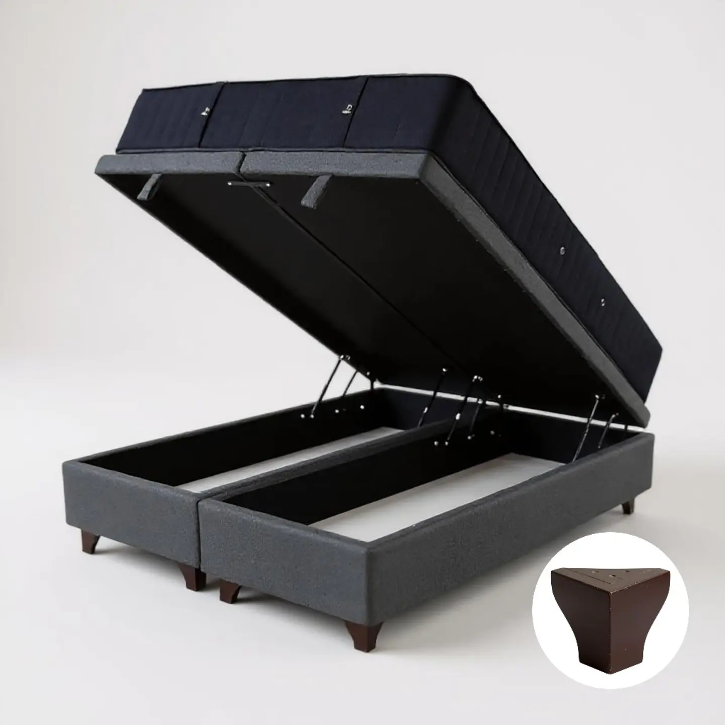 Cama Baul King + Colchon CIC / Patas de Madera (Gris) 4