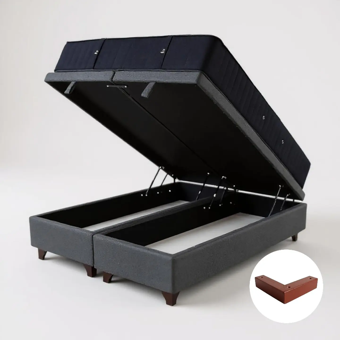 Cama Baul King + Colchon CIC / Patas de Madera (Gris) 6