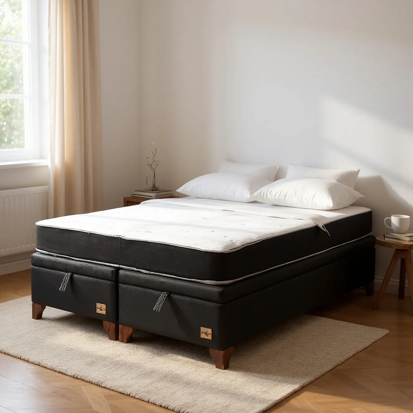 Cama Baul 2 Plazas + Colchon Black / Con Patas de Madera (Negro) 1