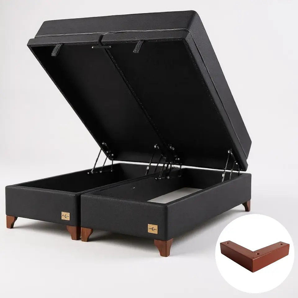 Cama Baul 2 Plazas + Colchon Black / Con Patas de Madera (Negro) 7