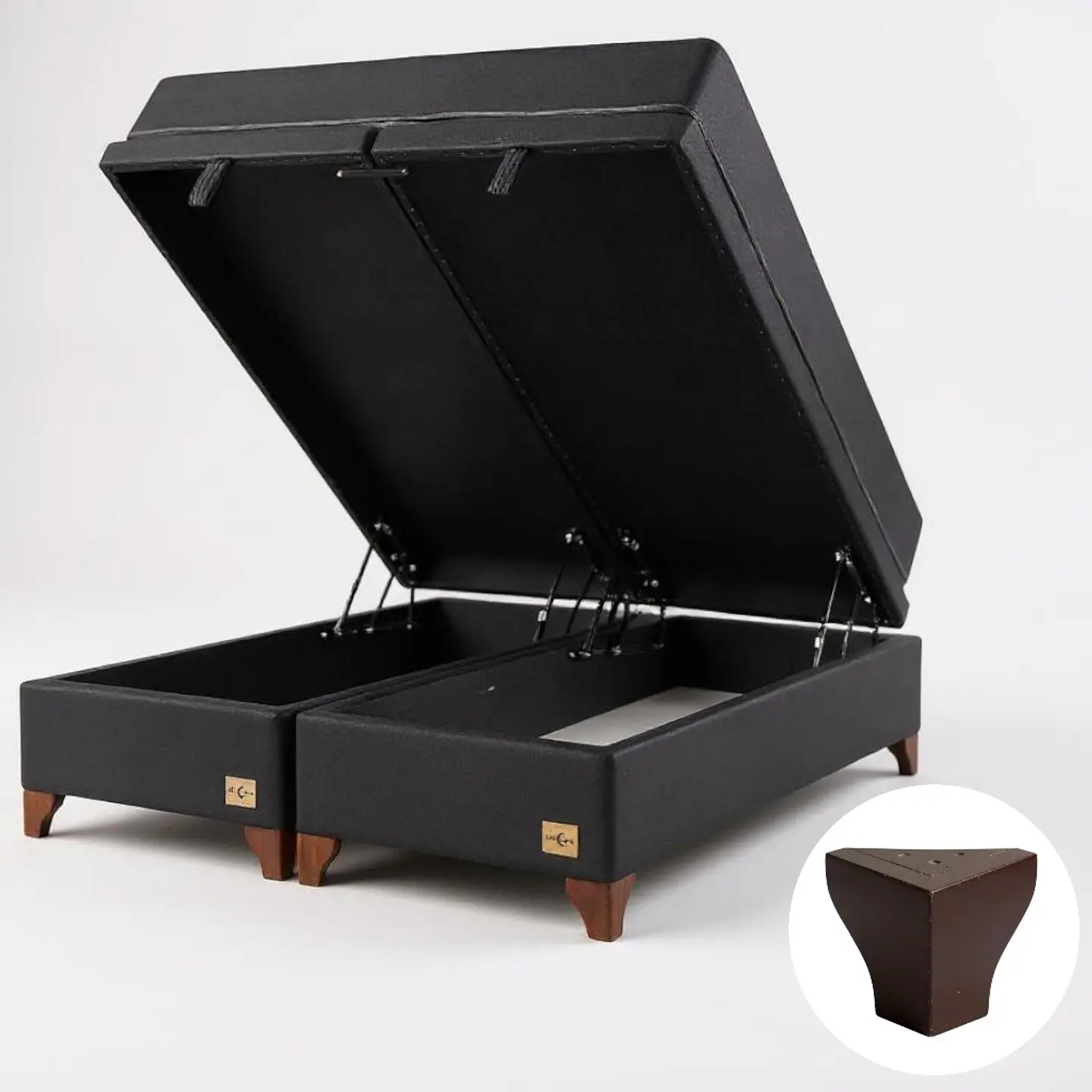 Cama Baul 2 Plazas + Colchon Black / Con Patas de Madera (Negro) 5