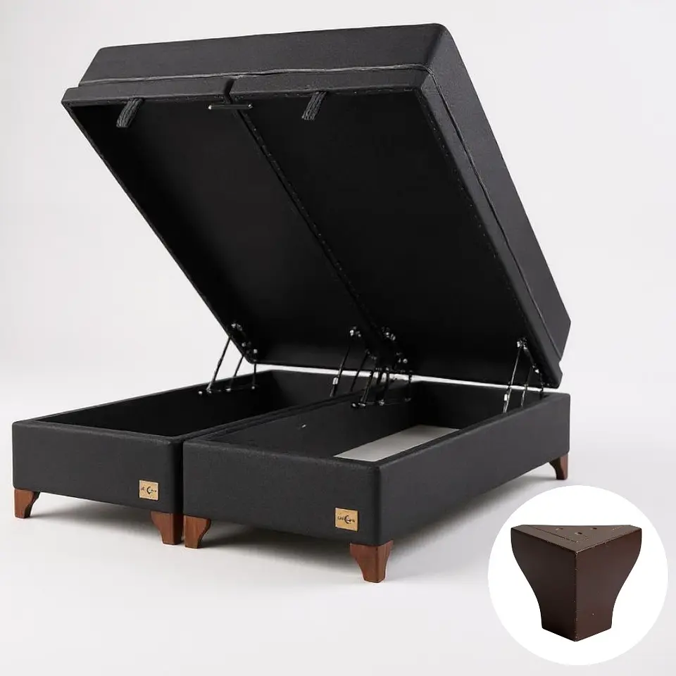 Cama Baul 2 Plazas + Colchon Black / Con Patas de Madera (Negro) 5