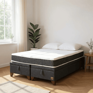 Cama Baul King + Colchon Ortopedic / Con Patas De Madera (Gris)