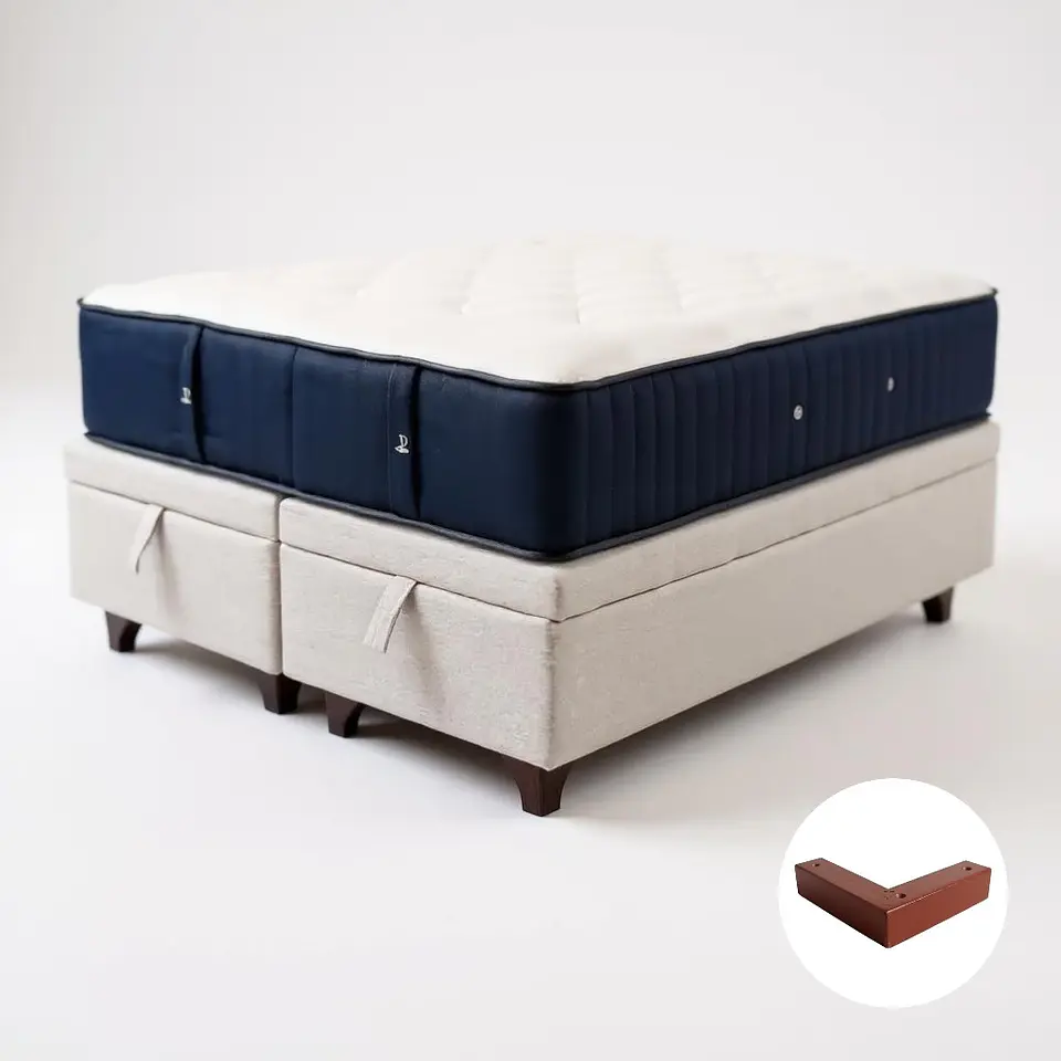 Cama Baul Super King + Colchon CIC / Patas de Madera (Beige) 7