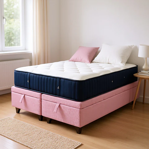Cama Baul Super King + Colchon CIC / Patas de Madera (Rosa)