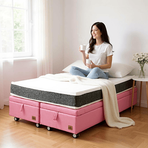 Cama Baul Super King + Colchon Ortopedic / Con Ruedas (Rosa)
