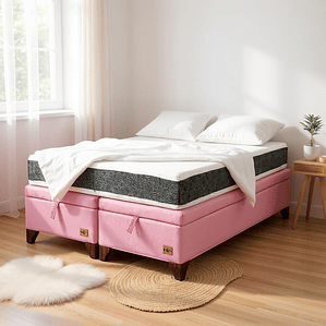 Cama Baul Super King + Colchon Ortopedic / Con Patas De Madera (Rosa)