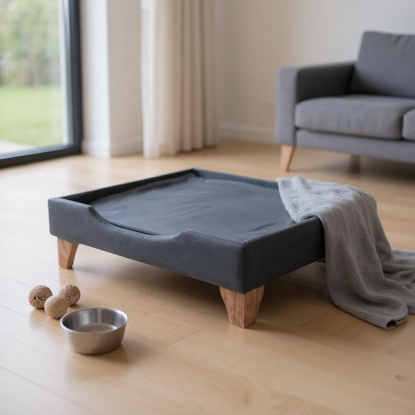 Cama de Mascotas - Talla S Extra (55x40 cm) / Patas De Madera 11 cm (Negro) 2