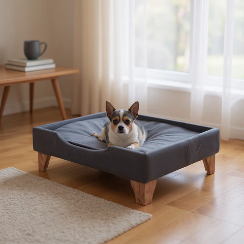 Cama de Mascotas - Talla S Extra (55x40 cm) / Patas De Madera 11 cm (Negro)