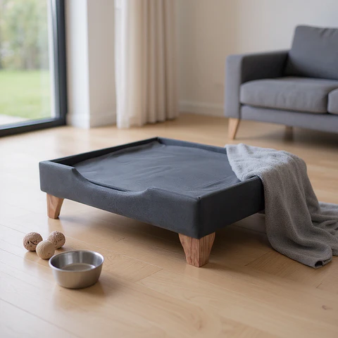 Cama de Mascotas - Talla M EXTRA (50x75 cm) / Patas De Madera 11 cm (Negro)