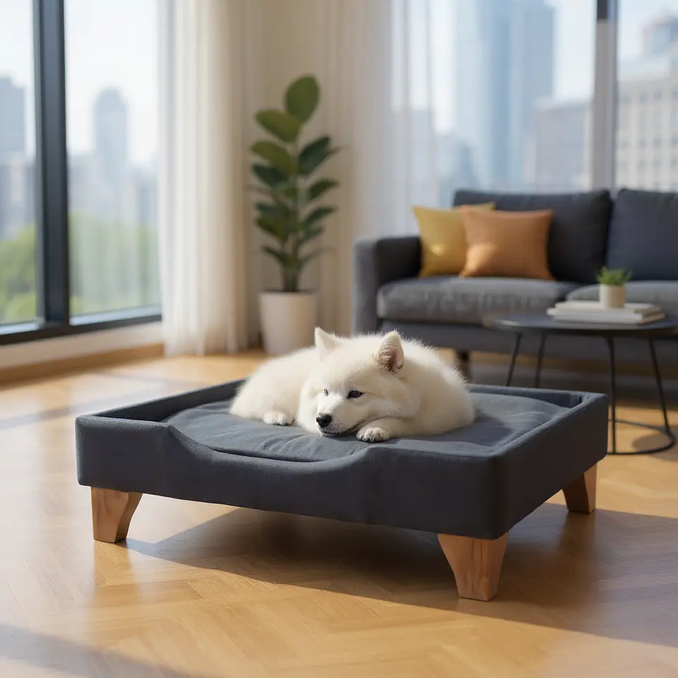Cama de Mascotas - Talla L EXTRA (90x70 cm) / Patas De Madera 11 cm (Negro) 1