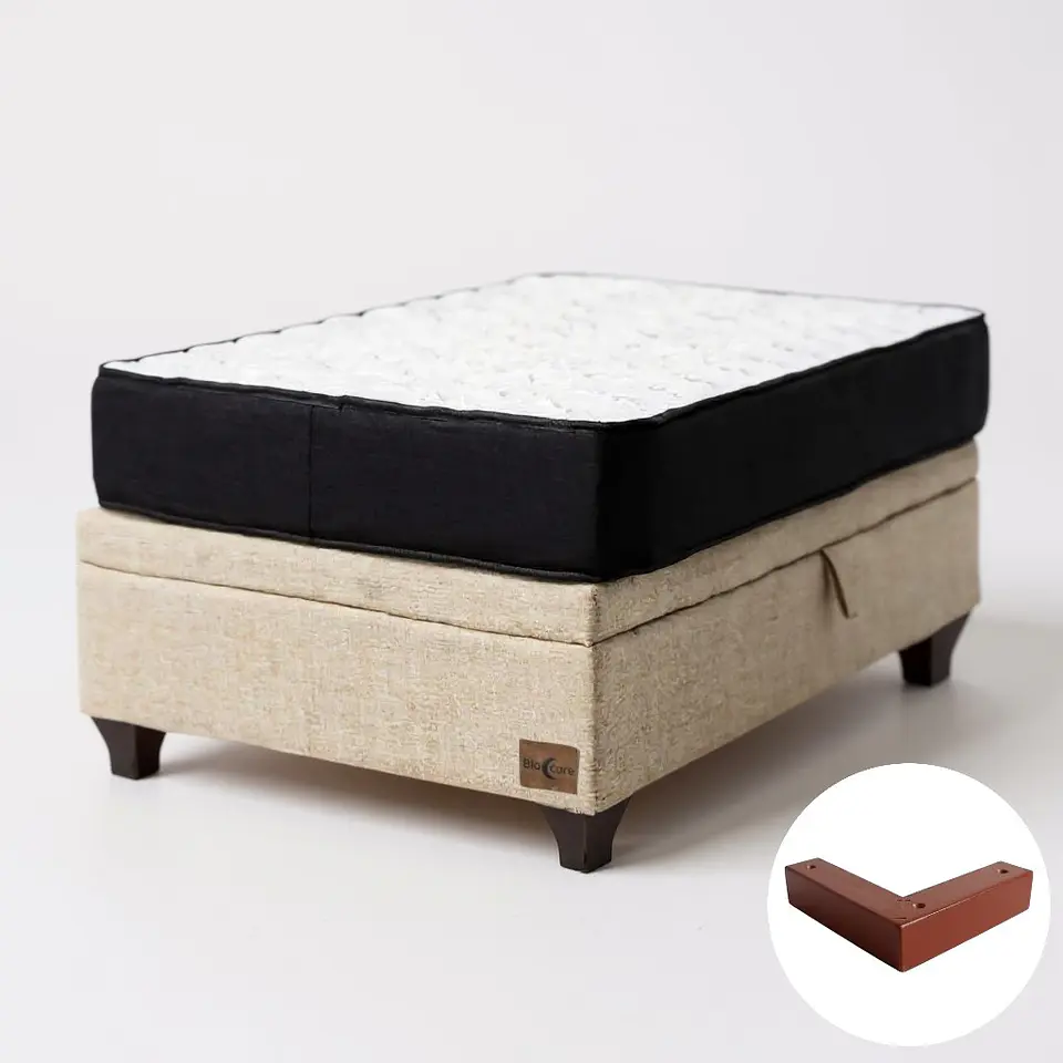 Cama Baul 1 Plaza + Colchon Black 90 x 190 cm / Con Patas De Madera (Beige) 4