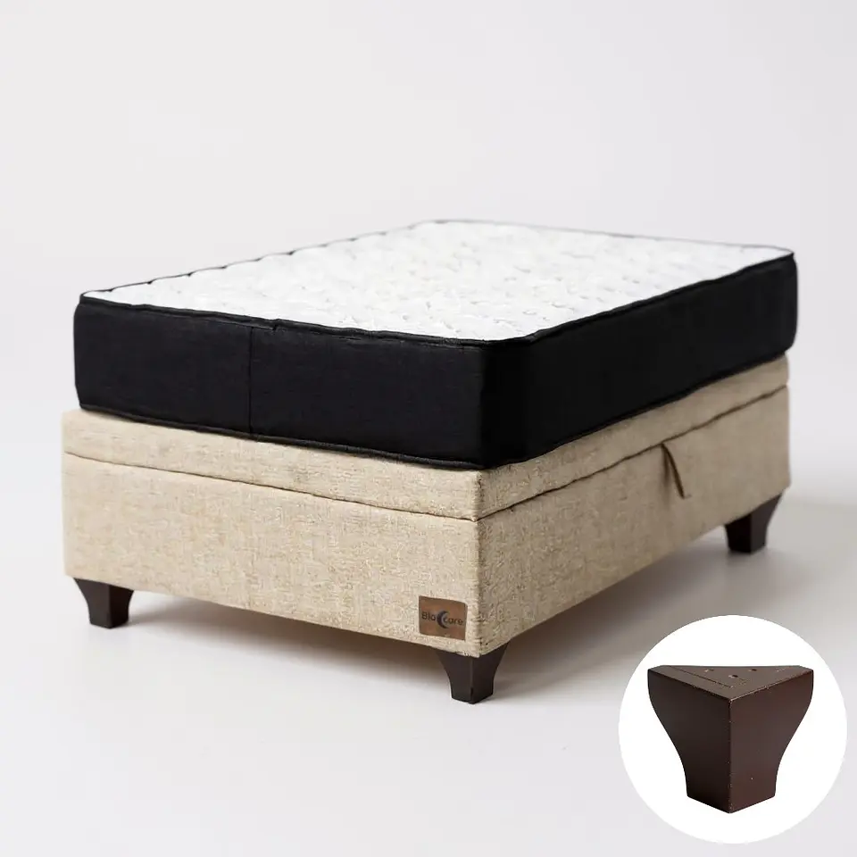 Cama Baul 1 Plaza + Colchon Black 90 x 190 cm / Con Patas De Madera (Beige) 6