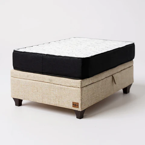 Cama Baul 1.5 Plazas + Colchon Black / Con Patas de Madera (Beige)